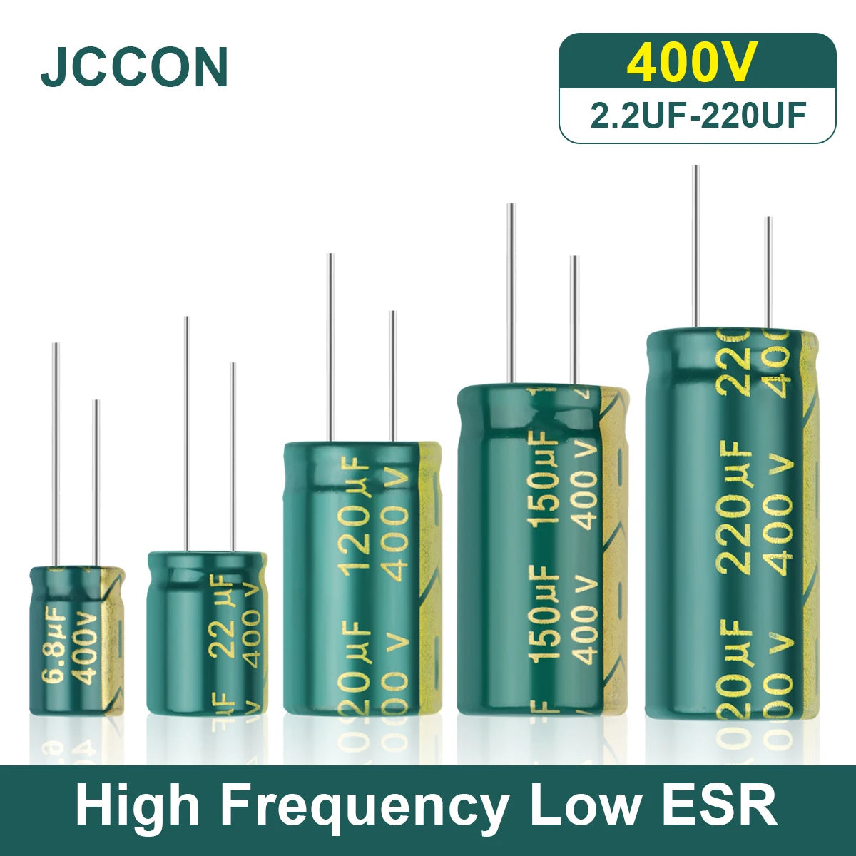 400V aluminum electrolytic capacitors with capacitance range 2.2uF to 100uF, high frequency and low ESR performance for electronic circuits