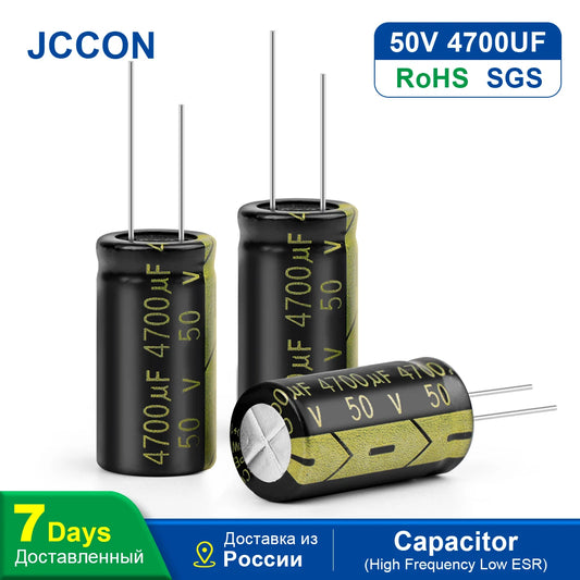 50V 4700uF aluminum electrolytic capacitor with low ESR and high frequency stability for electronic power circuits