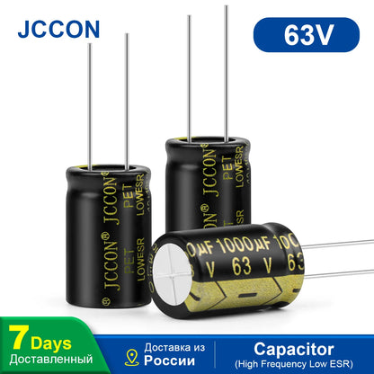 63V 1000uF aluminum electrolytic capacitor with low ESR and high frequency performance for electronic circuits