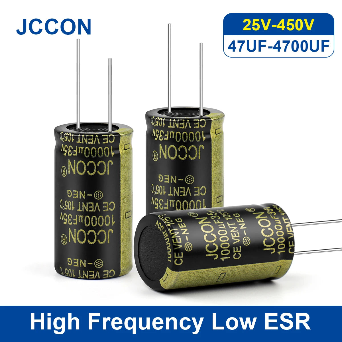 High frequency low ESR aluminum electrolytic capacitor with voltage range 25V–450V and capacitance 470uF–1000uF for electronic circuits