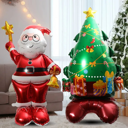 Aluminum foil balloons for Xmas party, festive air globos supplies, giant Santa and gingerbread man shapes