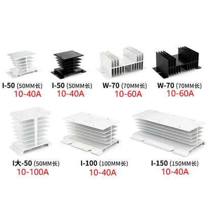 Aluminum heat sink for SSR solid state relay, 10A–100A, 12V–220V cooling base for single and three phase