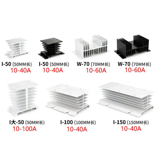 Aluminum heat sink for SSR solid state relay, 10A–100A, 12V–220V cooling base for single and three phase