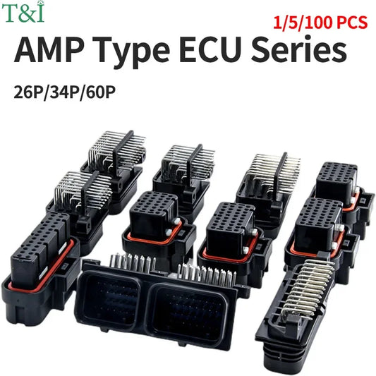 amp type ecu automotive board end connector waterproof socket harness plug pcb panel flame retardant 26p 34 pin 1437290