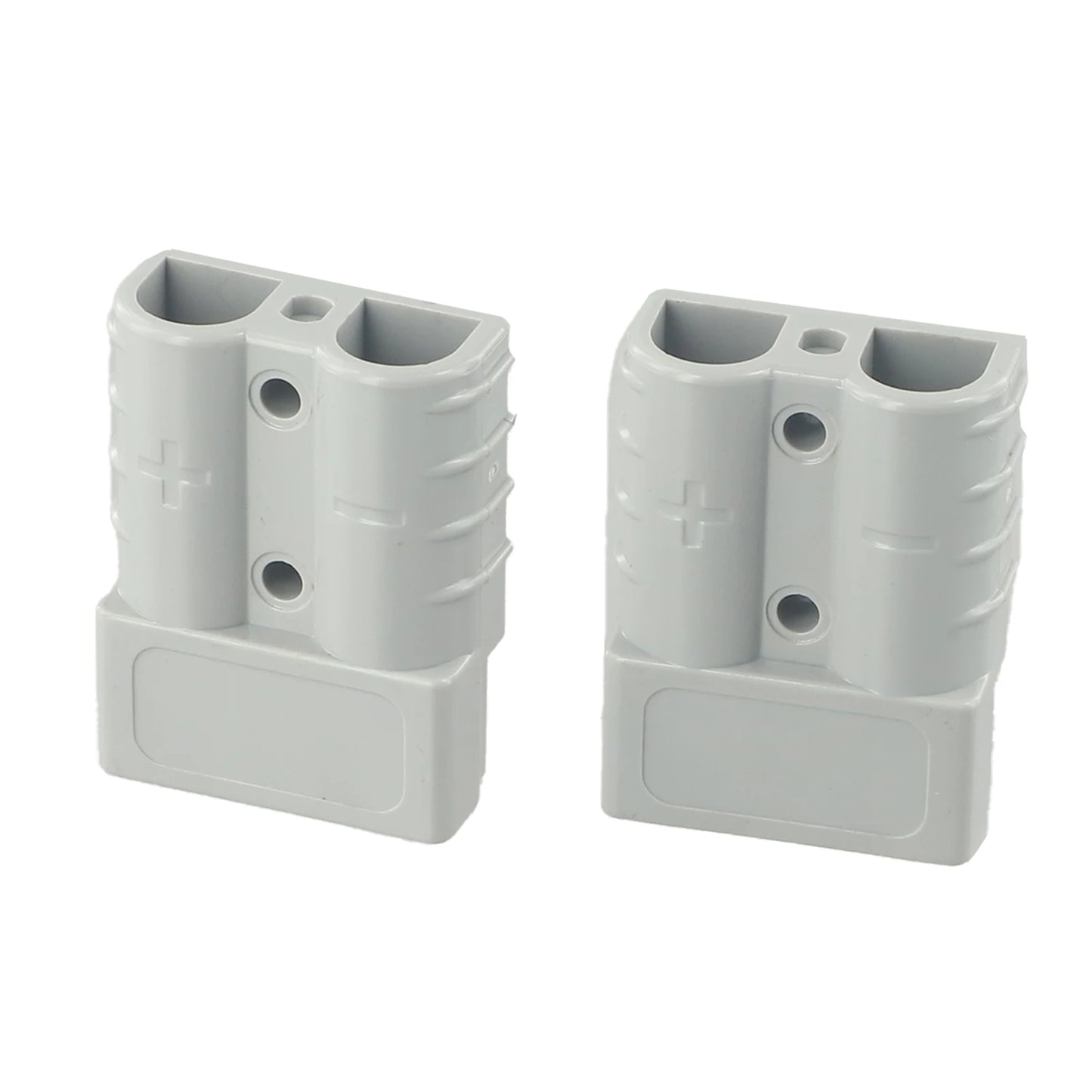 Grey and red Anderson plug connector 50A 600V, straight plug design for solar and RV power connections