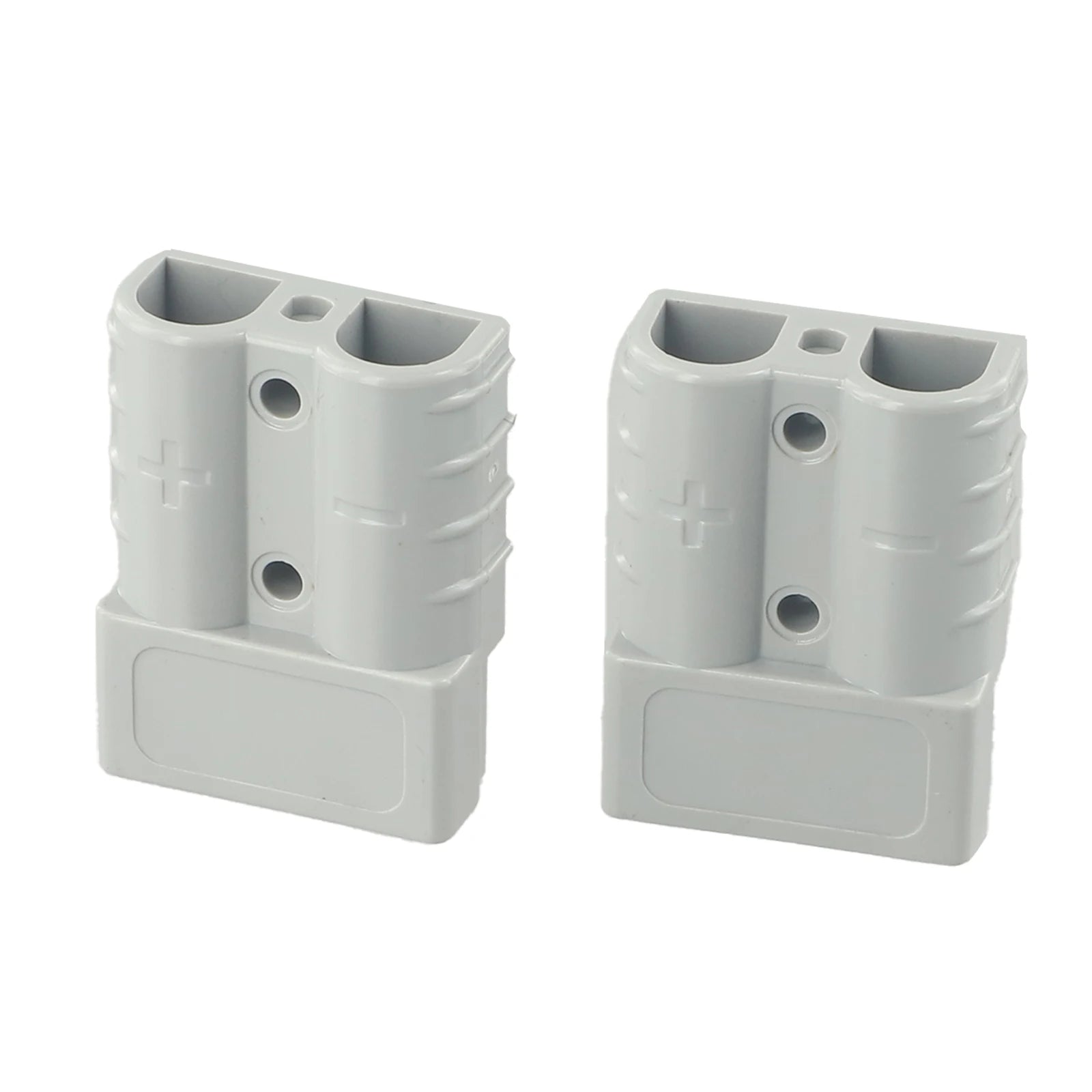 Grey and red Anderson plug connector 50A 600V, straight plug design for solar and RV power connections