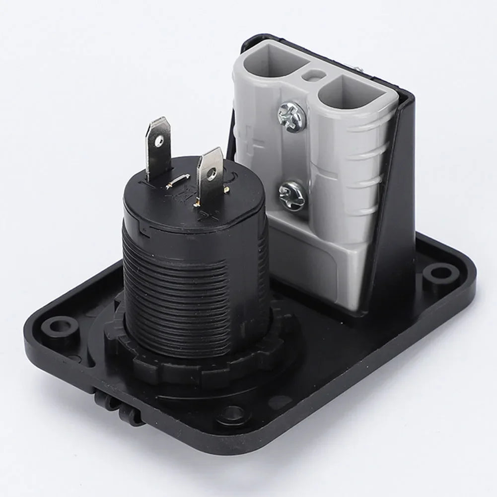 Anderson plug connector flush mount plate showing 50A 600V rating and 12–6AWG cable compatibility