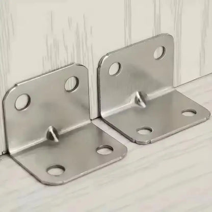 Close-up of 90-degree angle plate bracket, suitable for furniture, shelf, and cabinet assembly