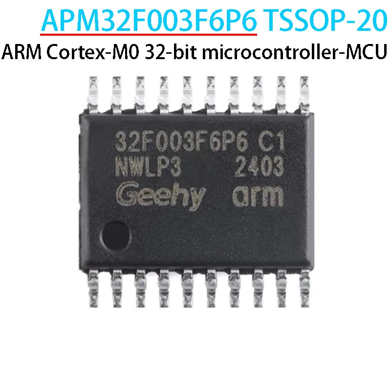 APM32F003F6P6 32-bit microcontroller in TSSOP-20 package, 32F003F6P6 for embedded systems, DIY electronics, and development projects