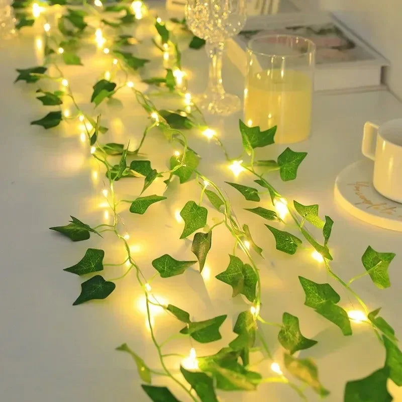 Artificial green leaf LED fairy lights for Christmas and wedding decor