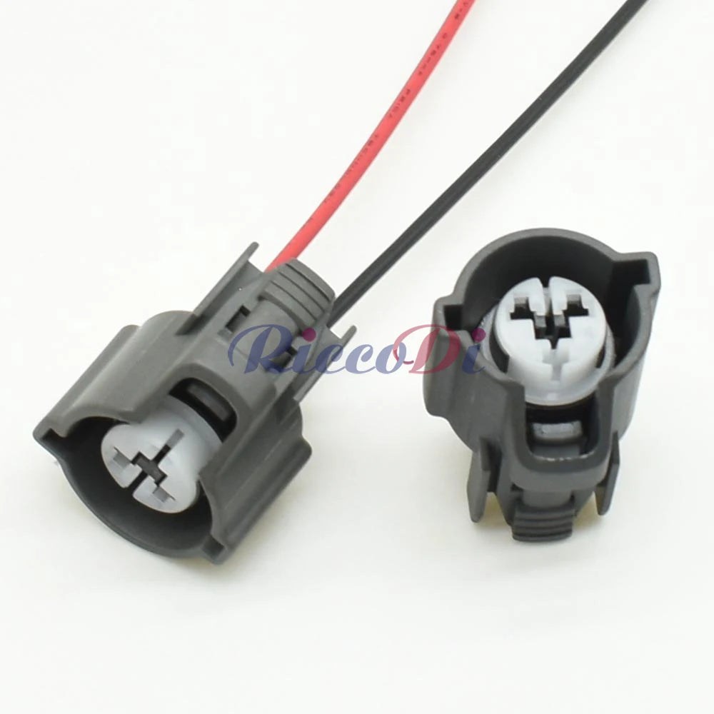 Detailed view of female 2-pin automotive connector DJ70230C socket showing secure pin alignment and waterproof design