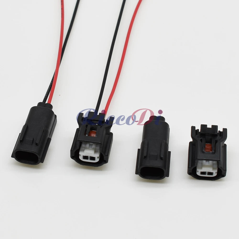 Side view of 2 pin automotive wire harness docking socket showing secure electrical connection