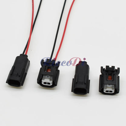 Side view of 2 pin automotive wire harness docking socket showing secure electrical connection