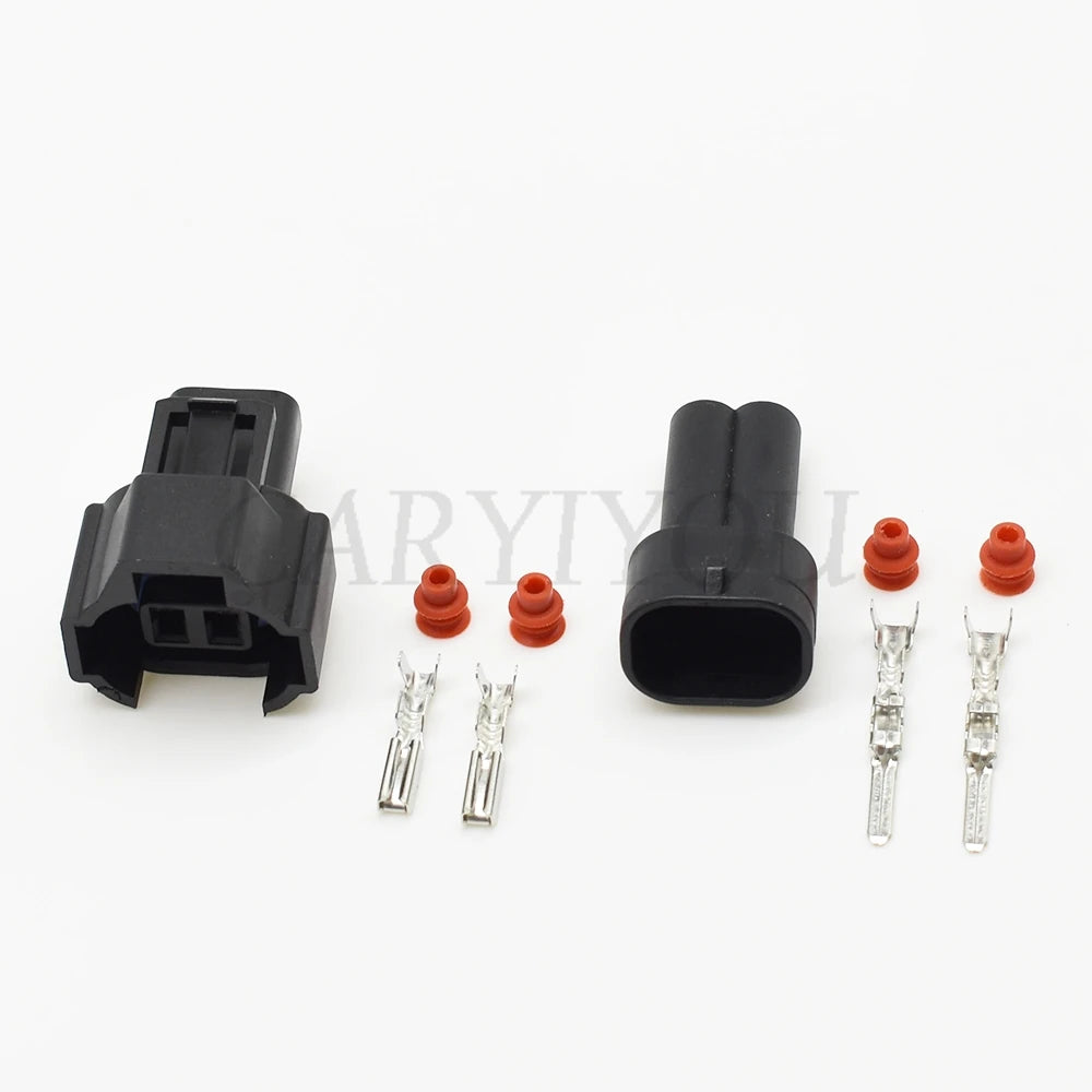 2-pin automotive wire harness connector demonstrating waterproof and dustproof sealing for reliable performance
