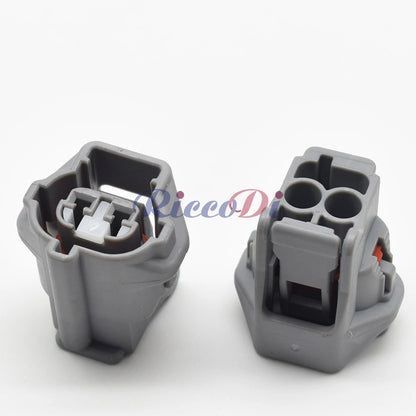 Rear view of 2-pin auto waterproof connector DJ7023YB-2.2-21 highlighting wire insertion points