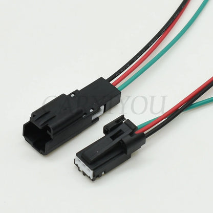 Detailed view of plastic housing and wiring for 3-Pin auto connector 31067-1040 31067-1010 1393367-1 used in Ford door tweeter and horn
