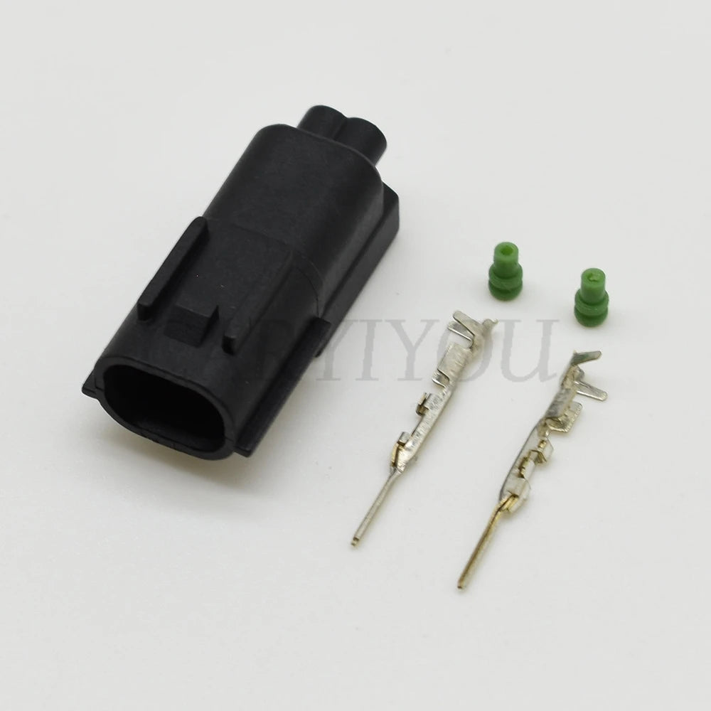 Angled view of 2 pin male female automotive connector for durable and safe wire harness installation