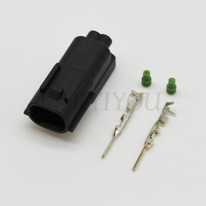 Angled view of 2 pin male female automotive connector for durable and safe wire harness installation
