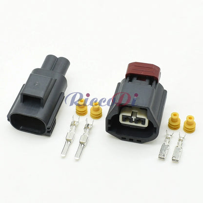 detailed view of 2 pin automotive connector socket showing waterproof housing and secure pins with seals 7283-5596-10 / 7282-5596-10