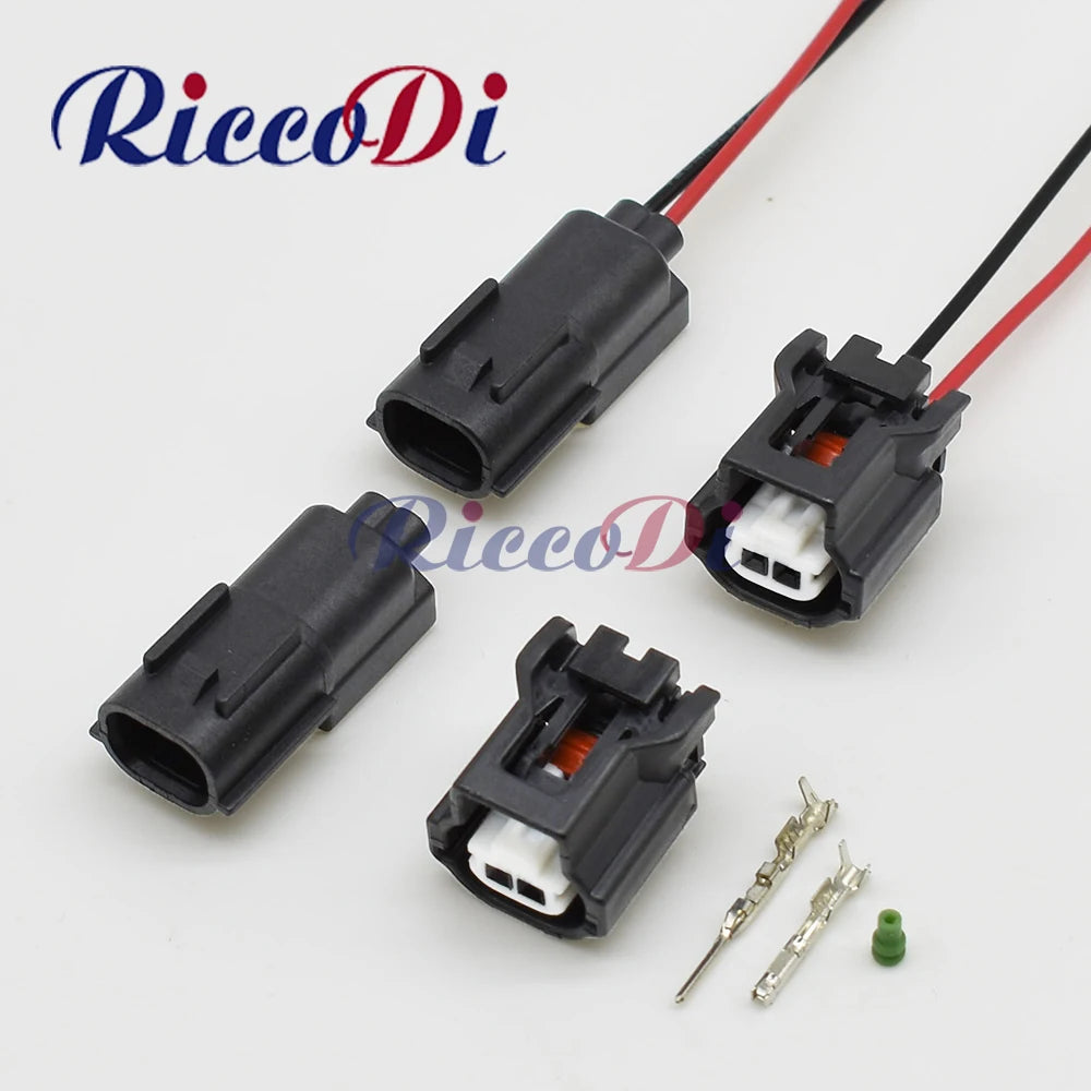 Front view of 2 pin automotive waterproof male and female connector plug for car wire harness