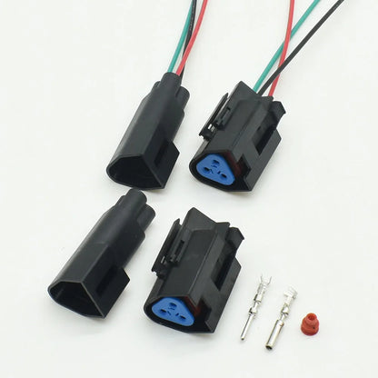 Detailed view of plastic housing and wiring for auto waterproof connector 7-1437710-9 3-1437712-1 used in Ford triangle wire harness systems