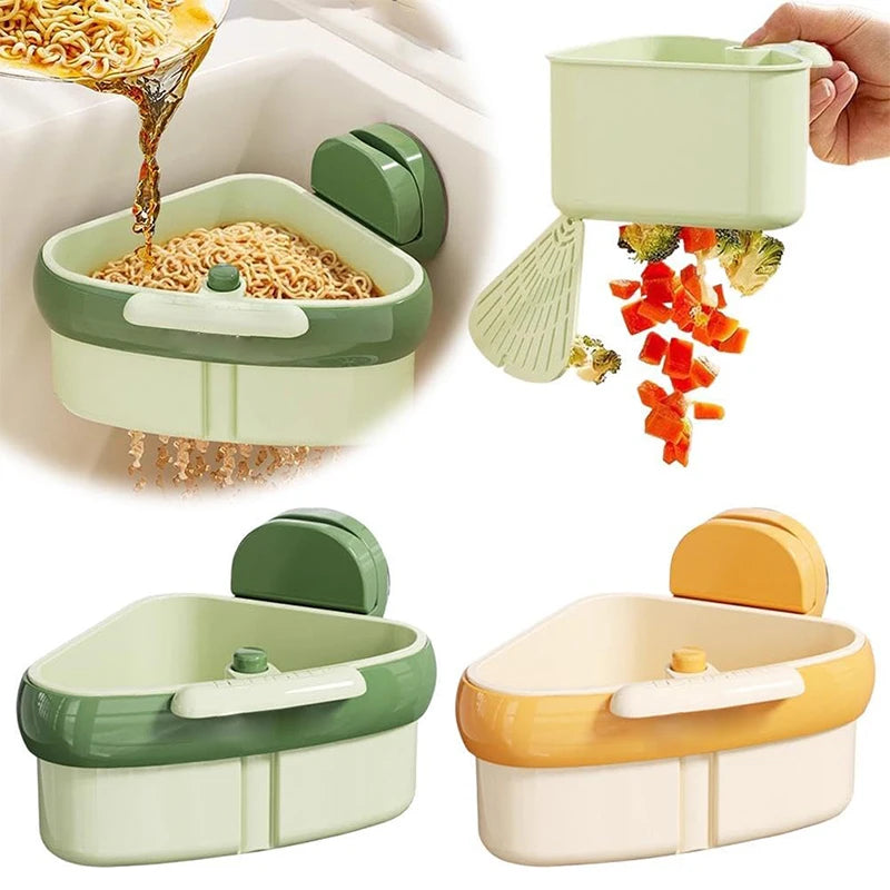 Automatic dumping sink strainer basket for kitchen sink with faucet sponge holder