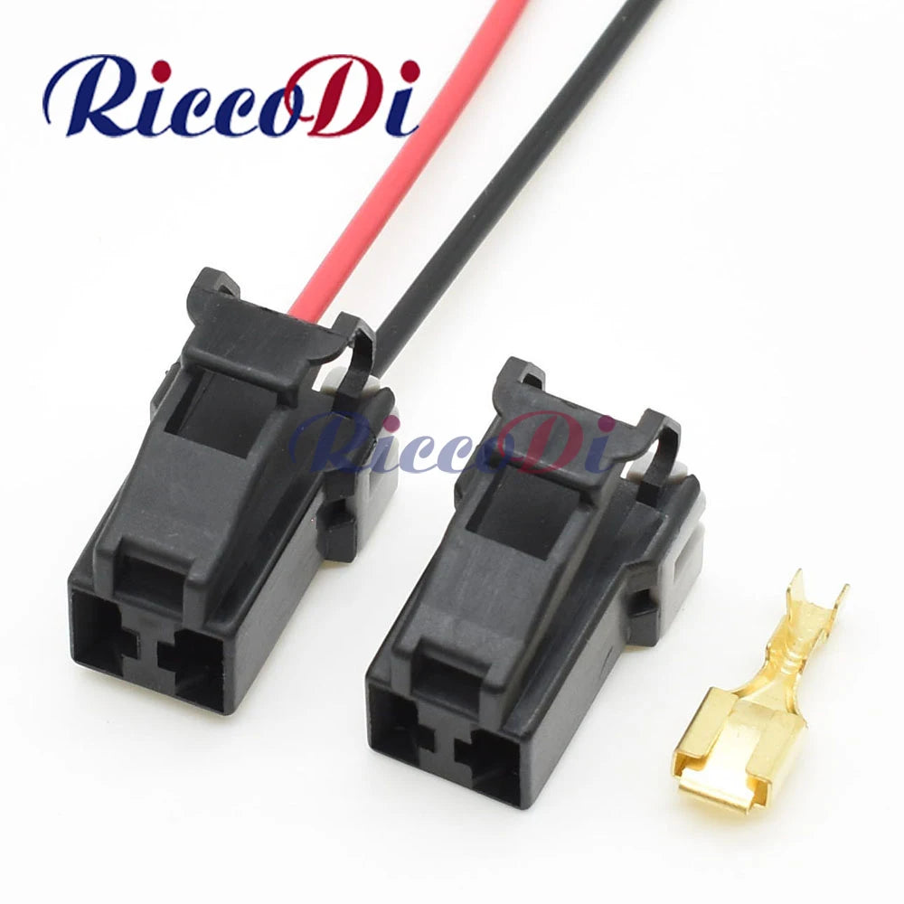 Front view of 2 pin automotive wiring harness connector plug for car electrical system