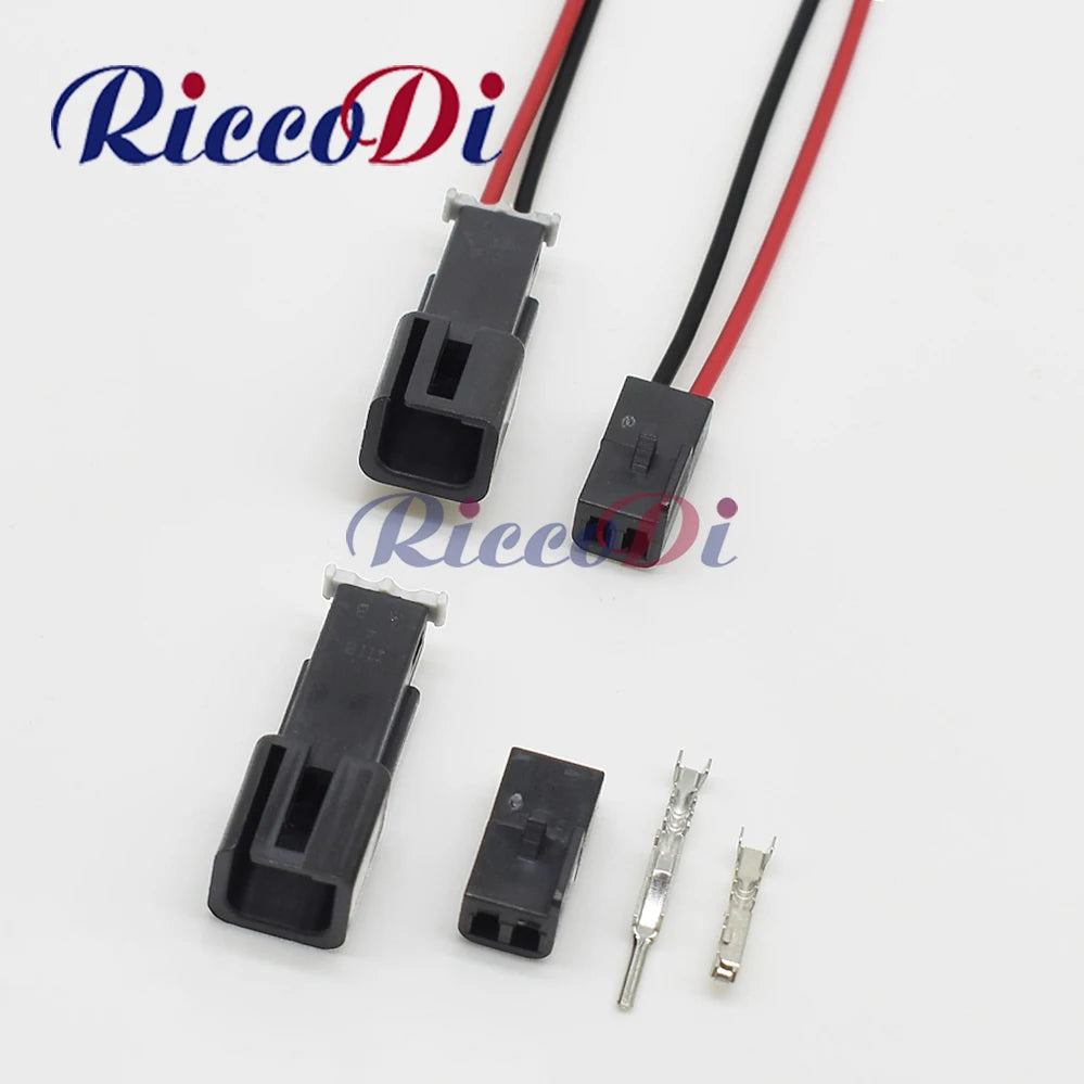 Front view of 2 pin automotive electrical cable connector for reliable car wiring