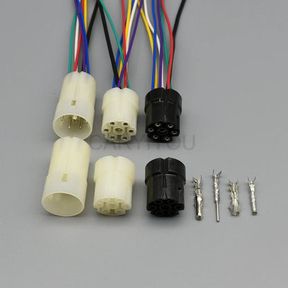 White automotive connector locking structure and terminal design with wires