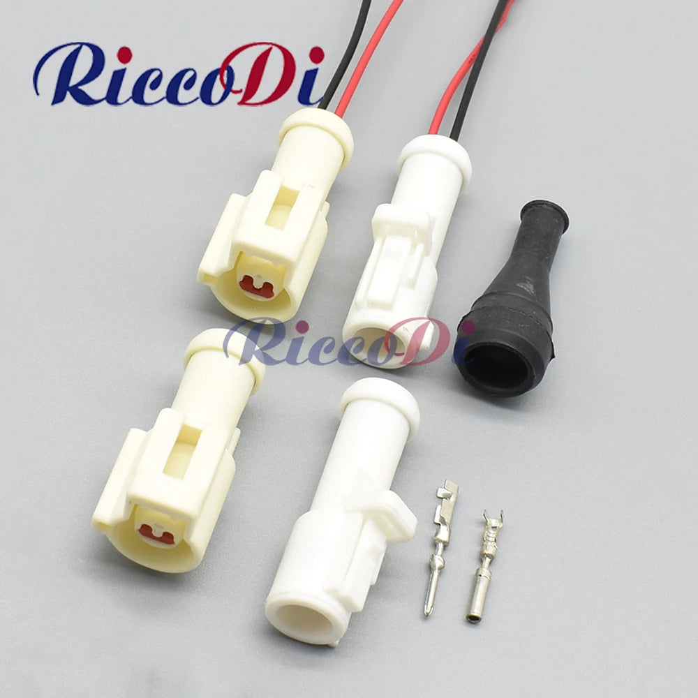 Automotive male and female connector assembly with terminals for car electrical systems