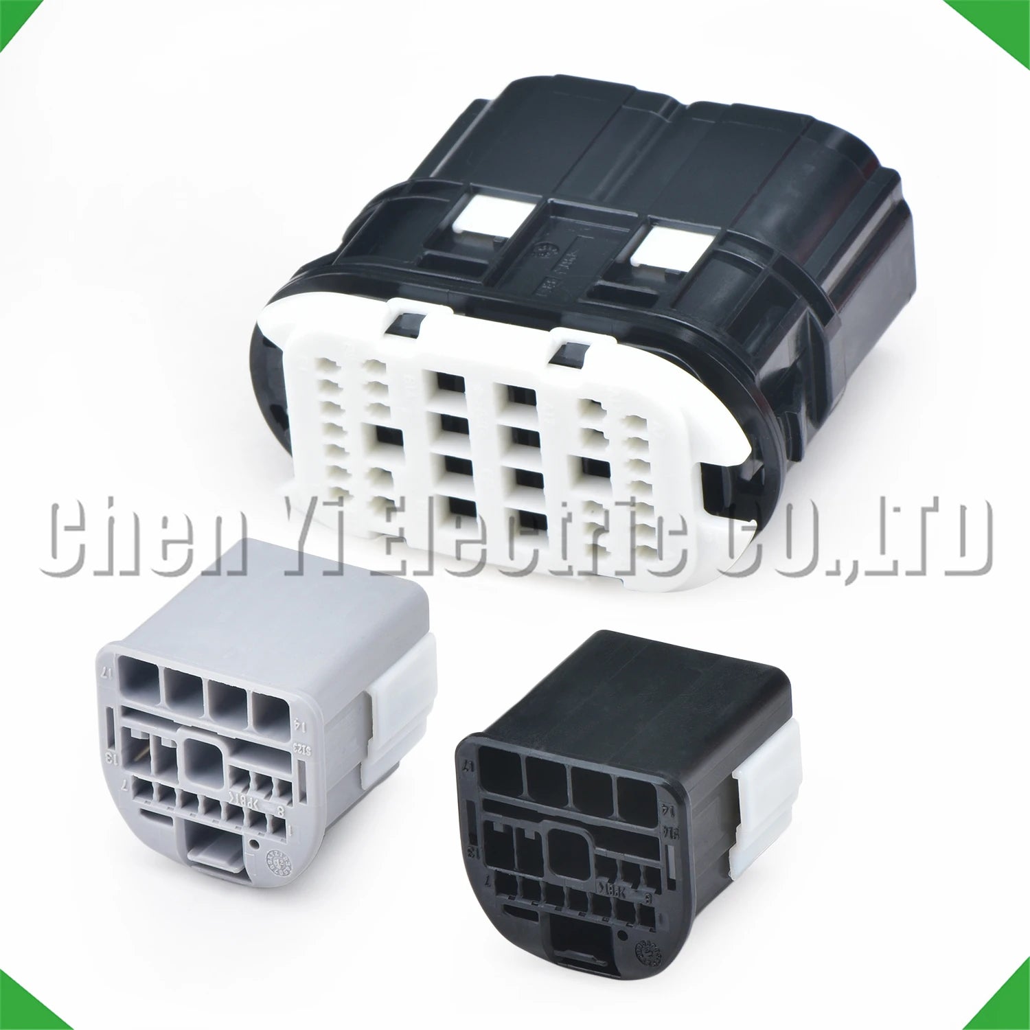 Rear view of 17 pin 34 pin automotive wiring harness connector