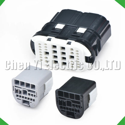 Rear view of 17 pin 34 pin automotive wiring harness connector