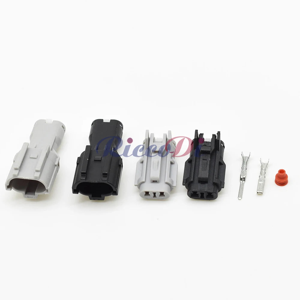 angled view of 2 pin waterproof male female sensor connector for Hyundai Elantra wiring harness installation