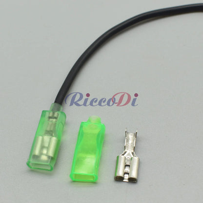 6.3mm spring terminal with green sheath used in automotive push button switch system for secure wire connections