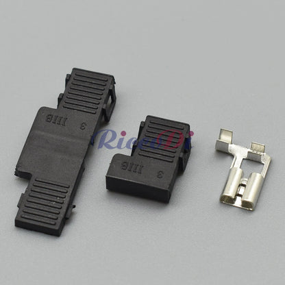 Close-up of 6.3mm automotive connector terminal socket showing durable wiring contact design