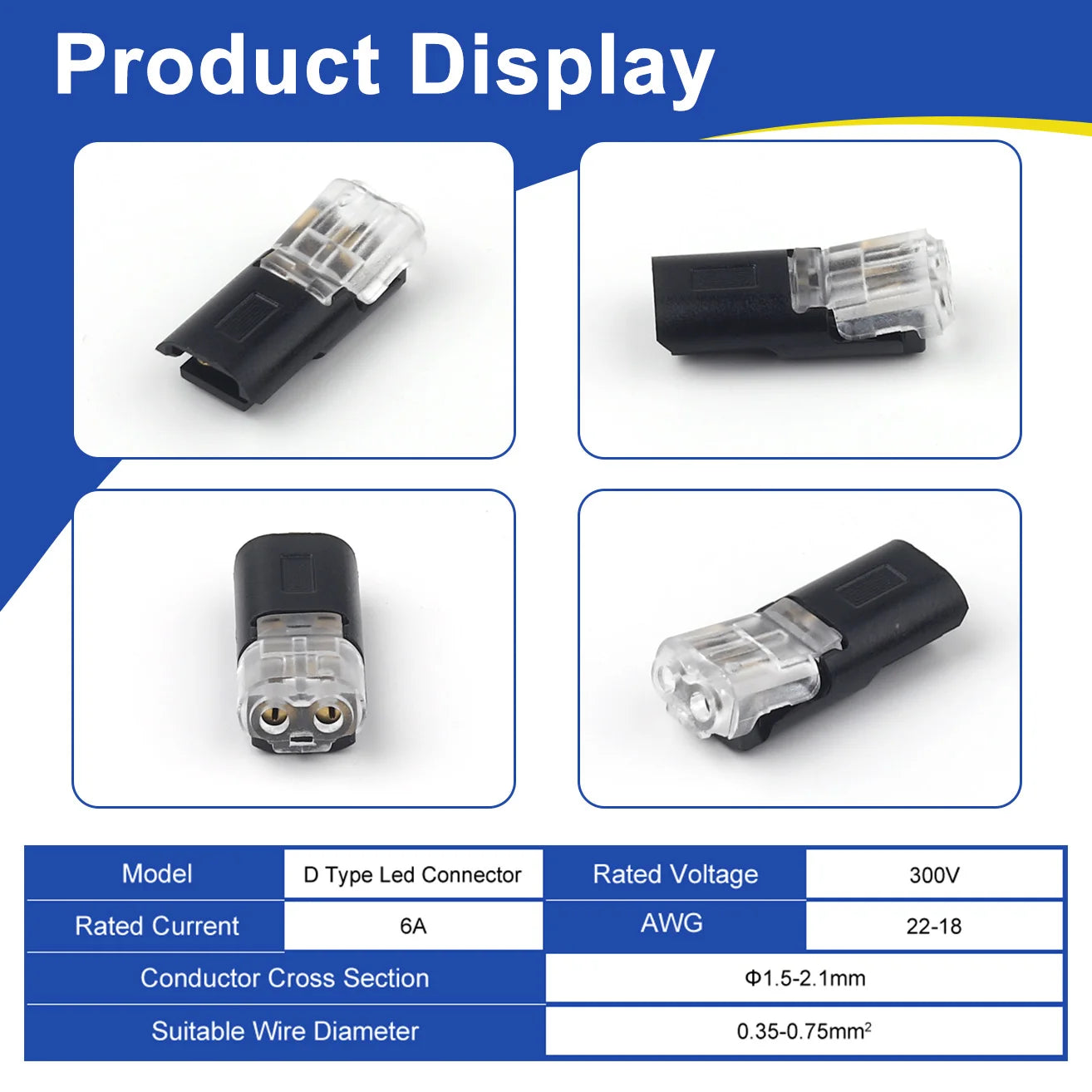 Set of 20/50/100PCS electrical wire 2 Pin connectors, insulated strip terminal block for car wiring