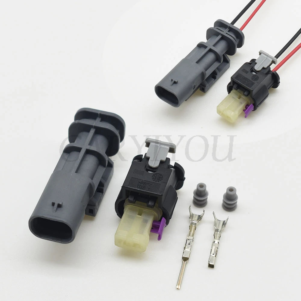 Application of 2 pin female and male automotive wiring harness connector in vehicle electrical system