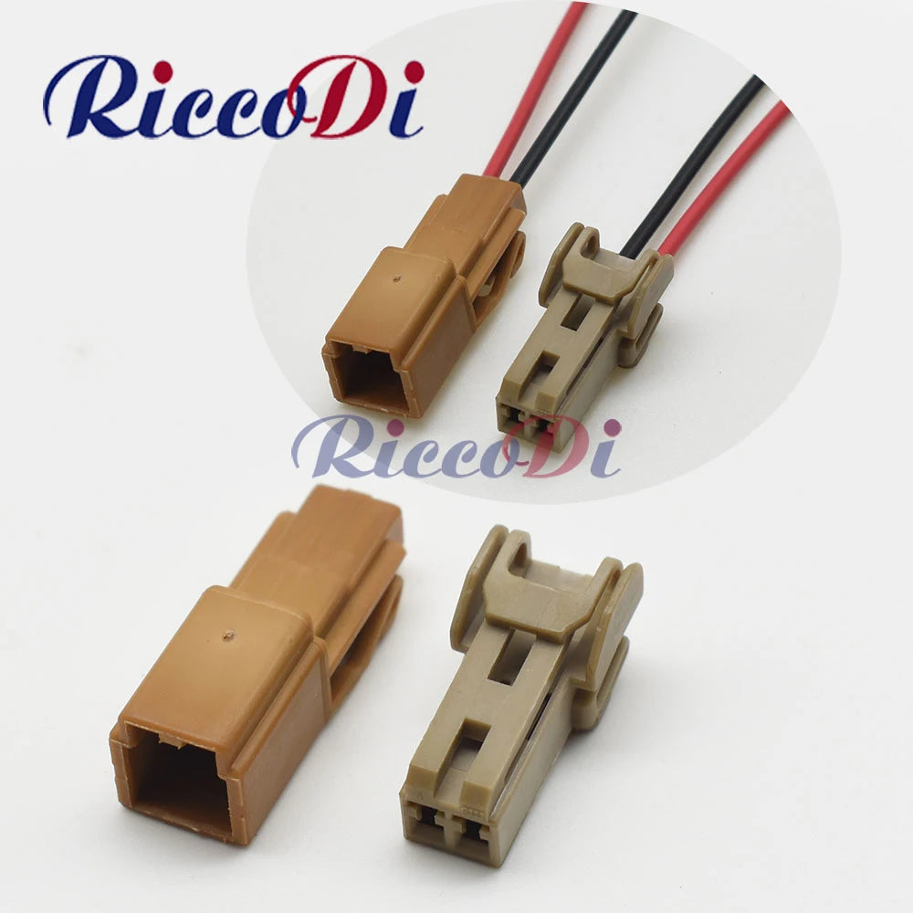 Front view of 2 pin automotive wiring harness connector male and female electronic plug