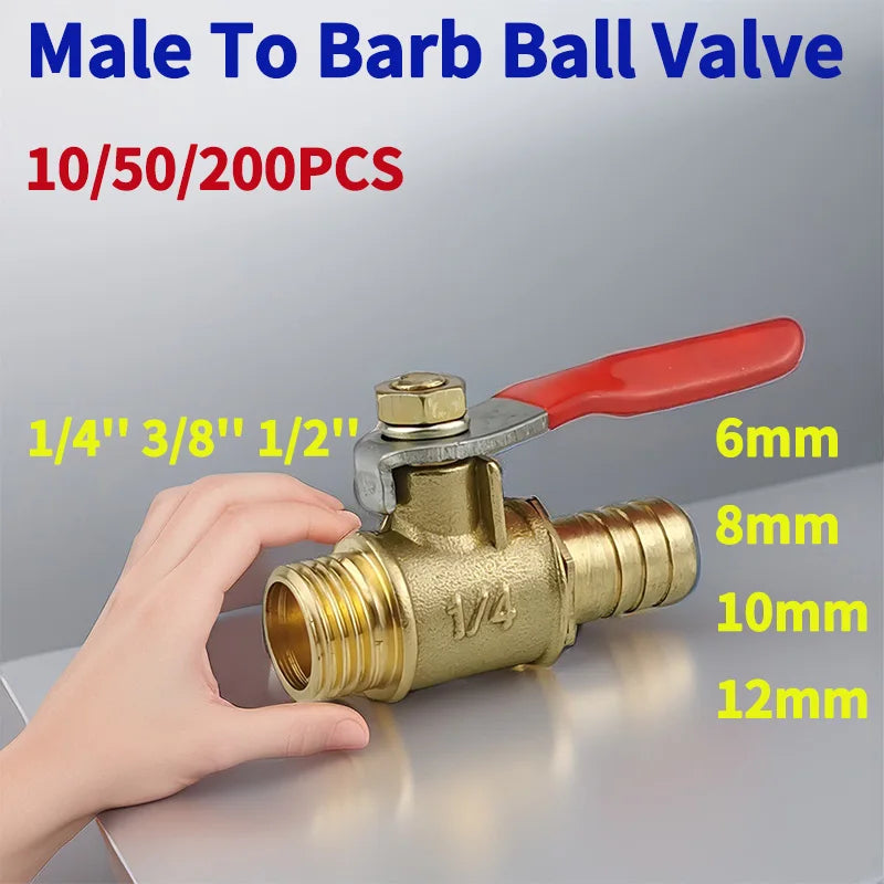 Ball valve with 6-12mm hose barb and male thread connectors 1/8'', 1/4'', 1/2'' for copper pipe fitting coupler adapter