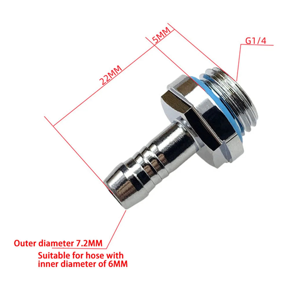 Water cooling barb fitting used with hoses, G1/4 thread pagoda connector with waterproof sealing ring, 4–14mm