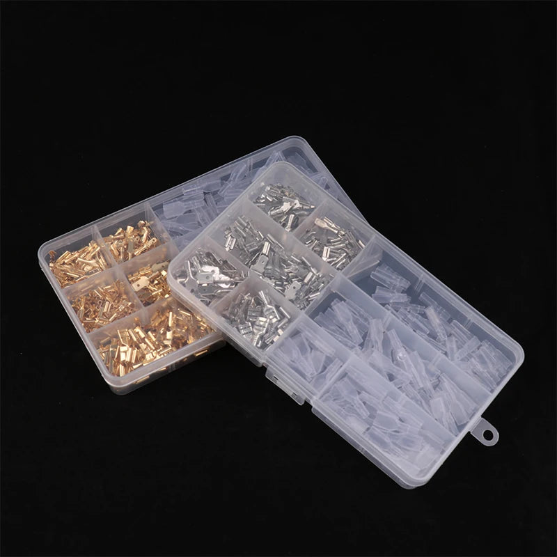 Close-up of gold and silver bare terminal with spring insert sheath for docking terminal cable