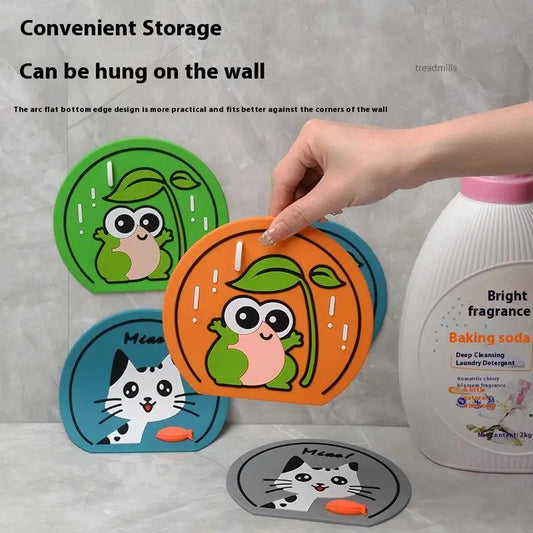 Close-up of bathroom silicone floor drain deodorizer mat with cat frog pattern