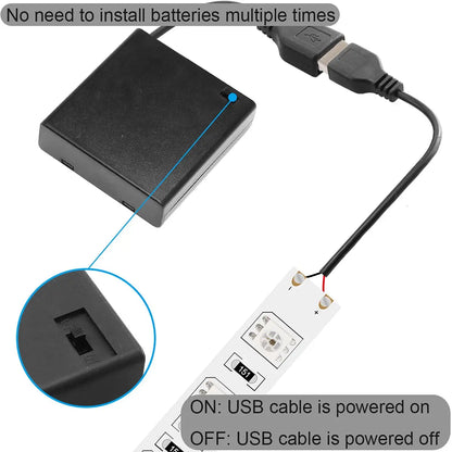 Battery powered LED ribbon strip light