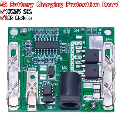 Battery charging protection board BMS module, 5S 18V–21V 20A, for Li-Ion and lithium battery packs used in power tools