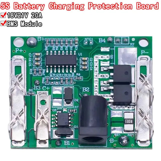 Battery charging protection board BMS module, 5S 18V–21V 20A, for Li-Ion and lithium battery packs used in power tools