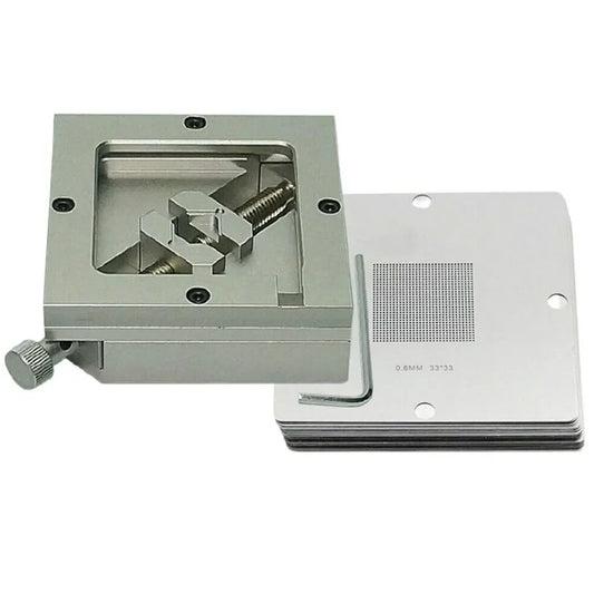 BGA reballing kit 90mm reball station fixture jig with universal PCB stencil templates and clamp CNC tool