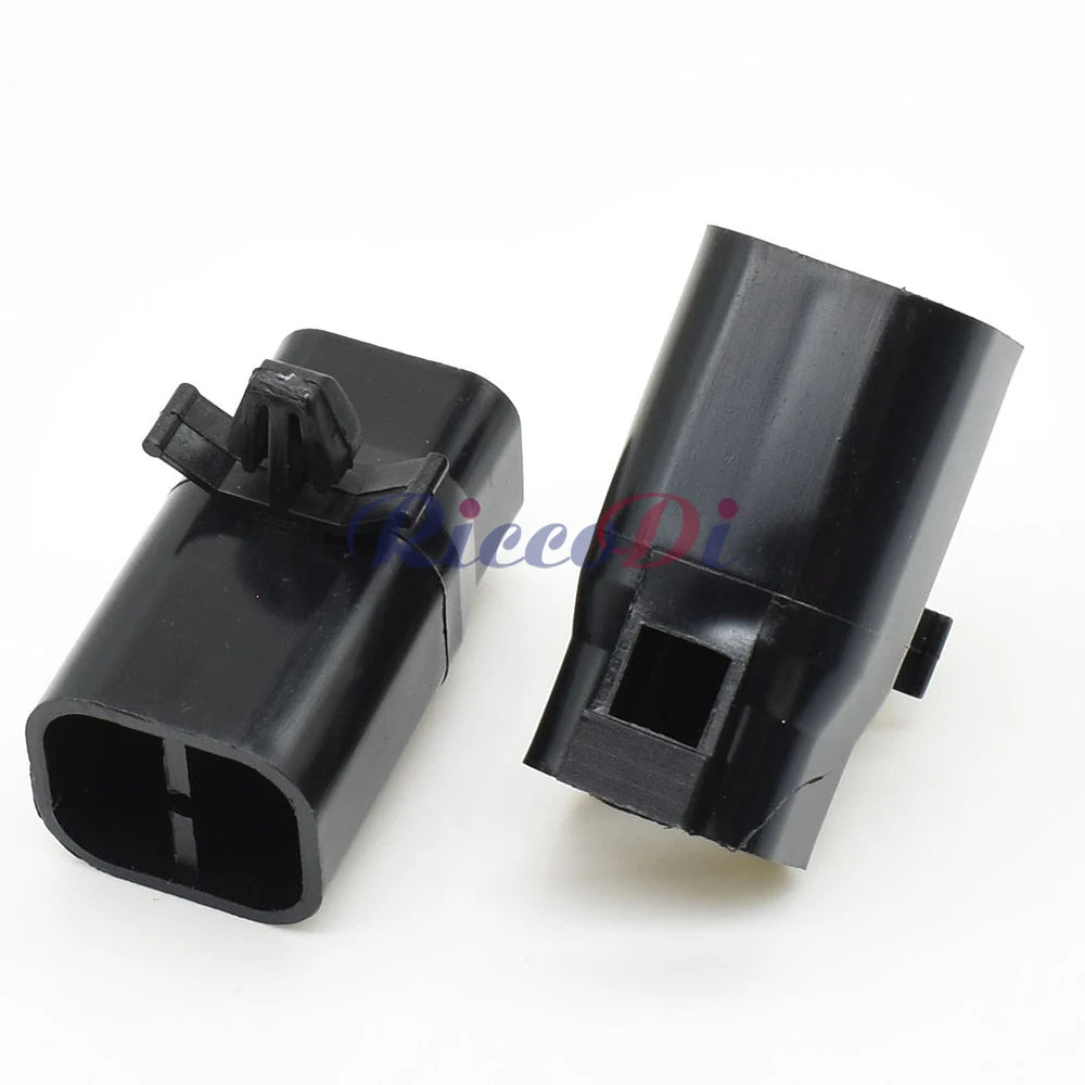 Black 2 pin male automotive connector demonstrating reliable electrical connection for automotive wire harnesses