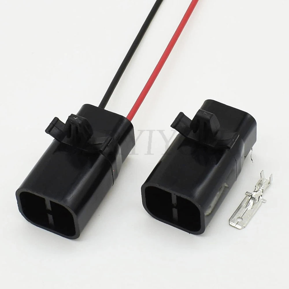Black 2 pin male automotive connector installed in vehicle electrical system for secure and stable wiring