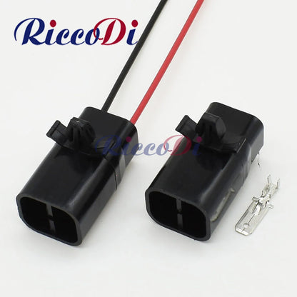 Black 2 pin male automotive connector with 15cm wire harness for car electrical applications