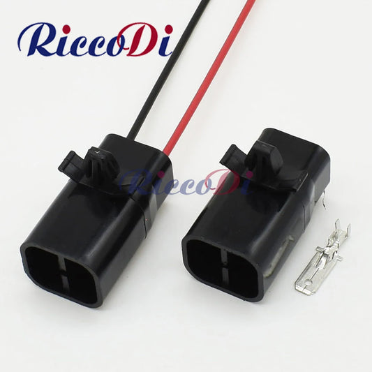 Black 2 pin male automotive connector with 15cm wire harness for car electrical applications